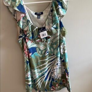 Chaps sleeveless shirt palm point multicolor sz L